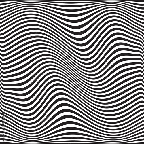 Wavy geometric pattern. Vector. Abstract black white background. Optical illusion. Futuristic monochrome design illustration. © maradaisy