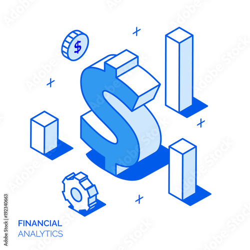 Isometric financial analysis and growth line style design concept