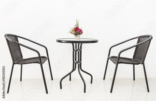 Black chairs on white background. for copy space.