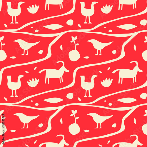 Ancient man wall painting seamless pattern. For print, fashion design, wrapping, wallpaper