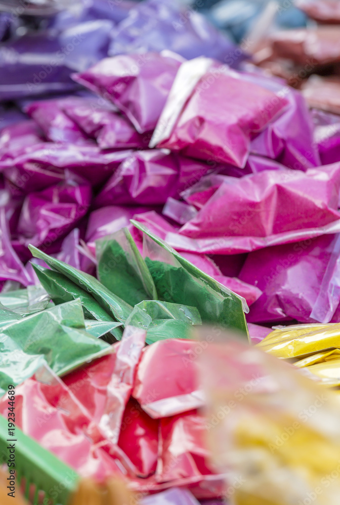 color pigments as an offering in the temple, Chennai, Tamil Nadu, India color pigments as an offering in the temple, Chennai, Tamil Nadu, India