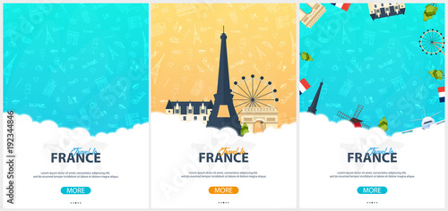 Canvas Print Set of France and Paris travel banners