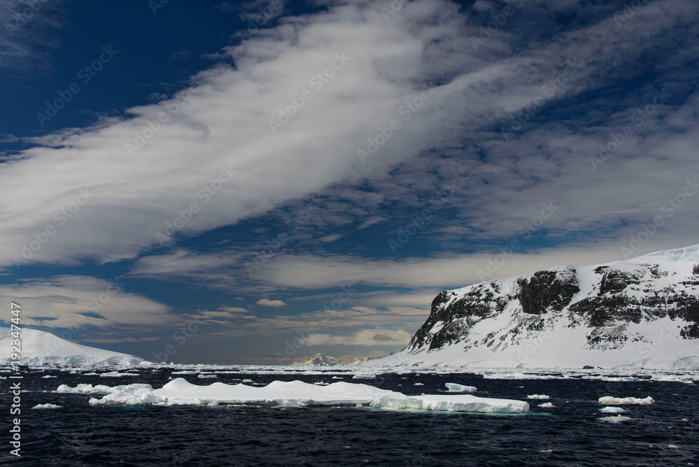 Antarctic landscape with sea and mountains Antarctic landscape with sea and mountains