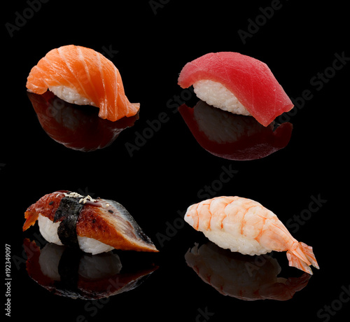 Japanese cuisine. Sushi nigiri over dark background.