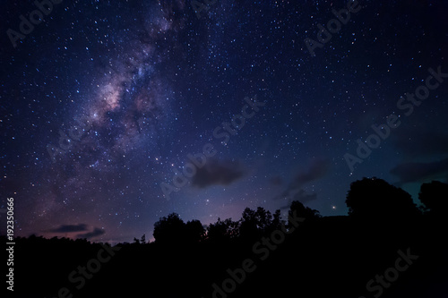 starry night and milky way galaxy night photograph. image contain soft focus, blur and noise due to long expose and high iso. © udoikel09