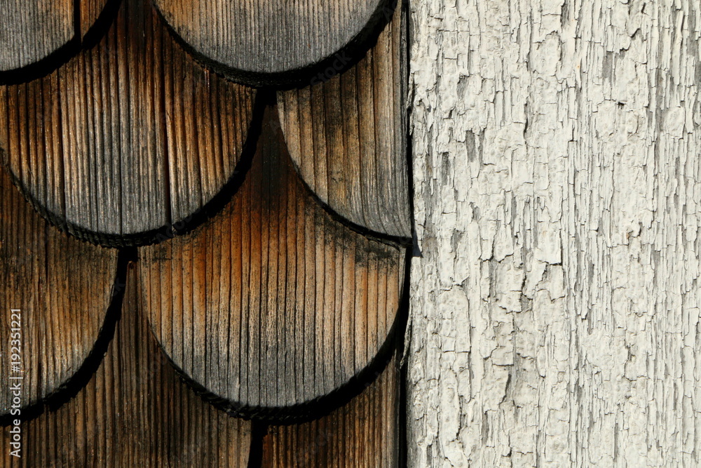 Detail of the facade of a traditional Bregenzerwald house, Detail der Fassade eines traditionellen Bregenzerwälderhauses