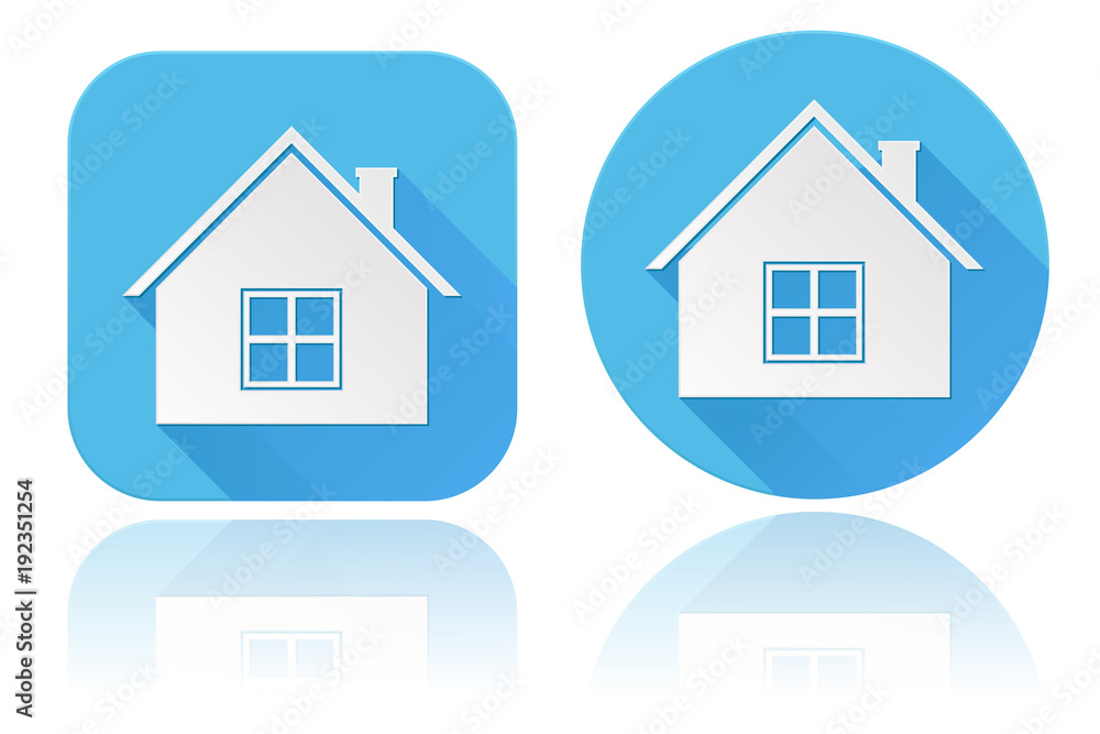 Home icons. Round and square blue web signs Home icons. Round and square blue web signs