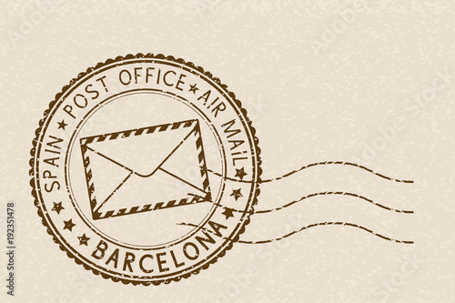 Beige postmark BARCELONA for envelope with mail waves