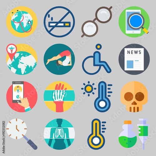 icon set about Medical. with yoga, call doctor and poison