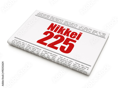 Stock market indexes concept: newspaper headline Nikkei 225 on White background, 3D rendering
