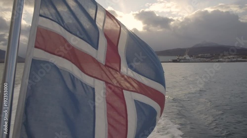 Icelandic Flag Waving on Sea