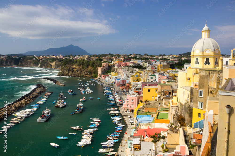 Procida Island with colorful houses on Neapolitan Bay in Italy