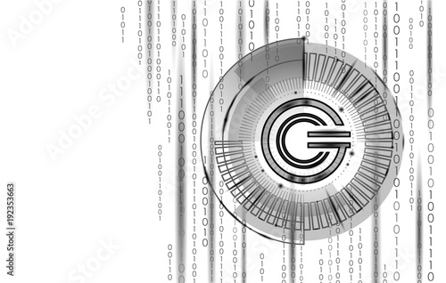 Global cryptocurrency GCC coin geometric symbol. 3d render hud target display digital electronic banking future innovation business technology vector illustration