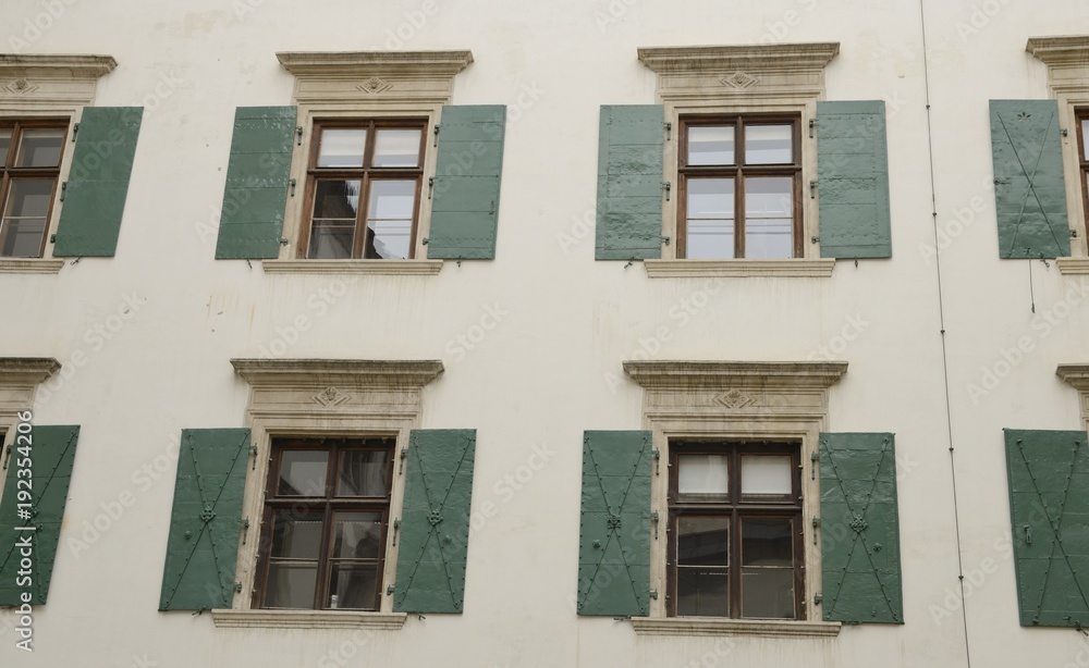Green shutters of windows in Graz, Austria