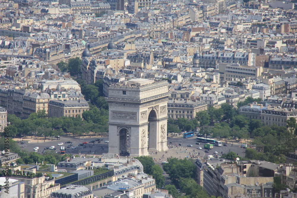 View from the Eiffel Tower. Arc de Triomphe. Paris, France