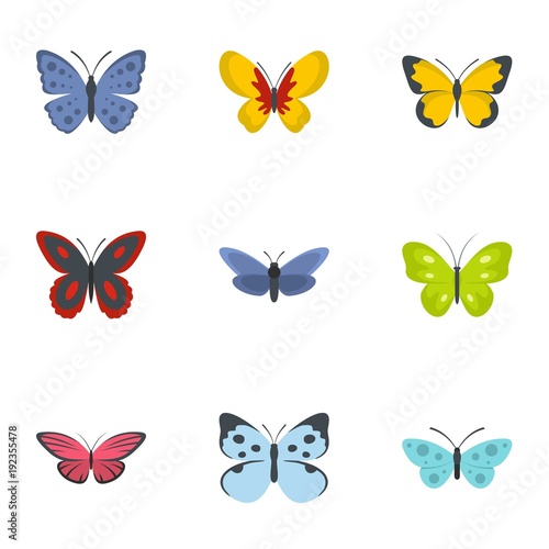 Butterfly icons set. flat set of 9 butterfly vector icons for web isolated on white background