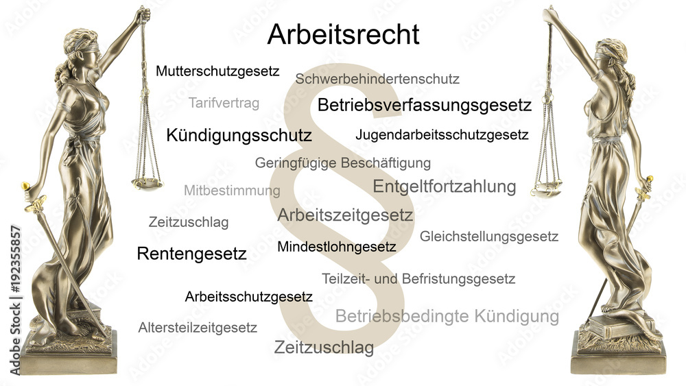 Arbeitsrecht Fälle Mit Lösungen Pdf Arbeitsrecht - zwei Justitia Statuen sind seitlich abgebildet in der