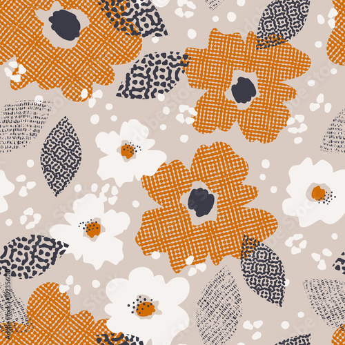 seamless pattern with flowers and leaves