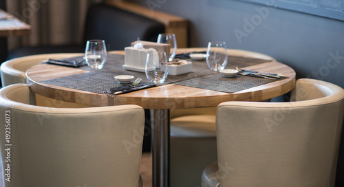 Table setting  interior elements and  silverware in japanese restaurant for sushi