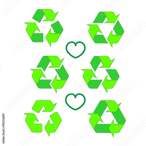 Recycled eco vector icon set. Recycle arrows ecology symbol. Recycled cycle arrow. Vector illustration isolated on white background.