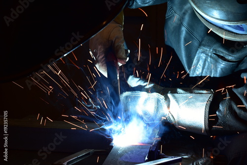 Industrial steel welder in factory technical,