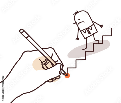 Drawing Big Hand - Cartoon Businessman Going Down