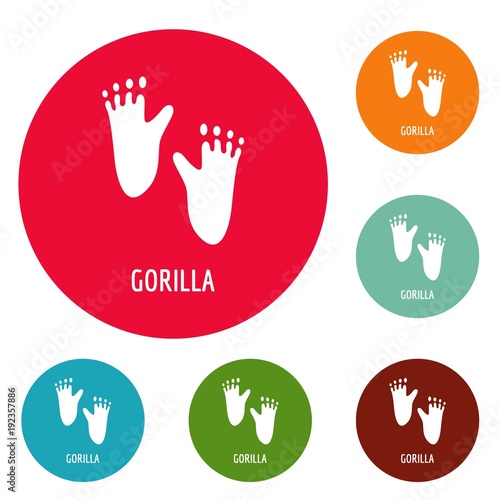 Gorilla step icons circle set vector isolated on white background