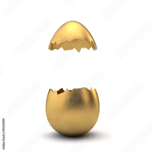 Fotografia, Obraz Gold luxury easter egg cracked open with copy space. 3D Rendering