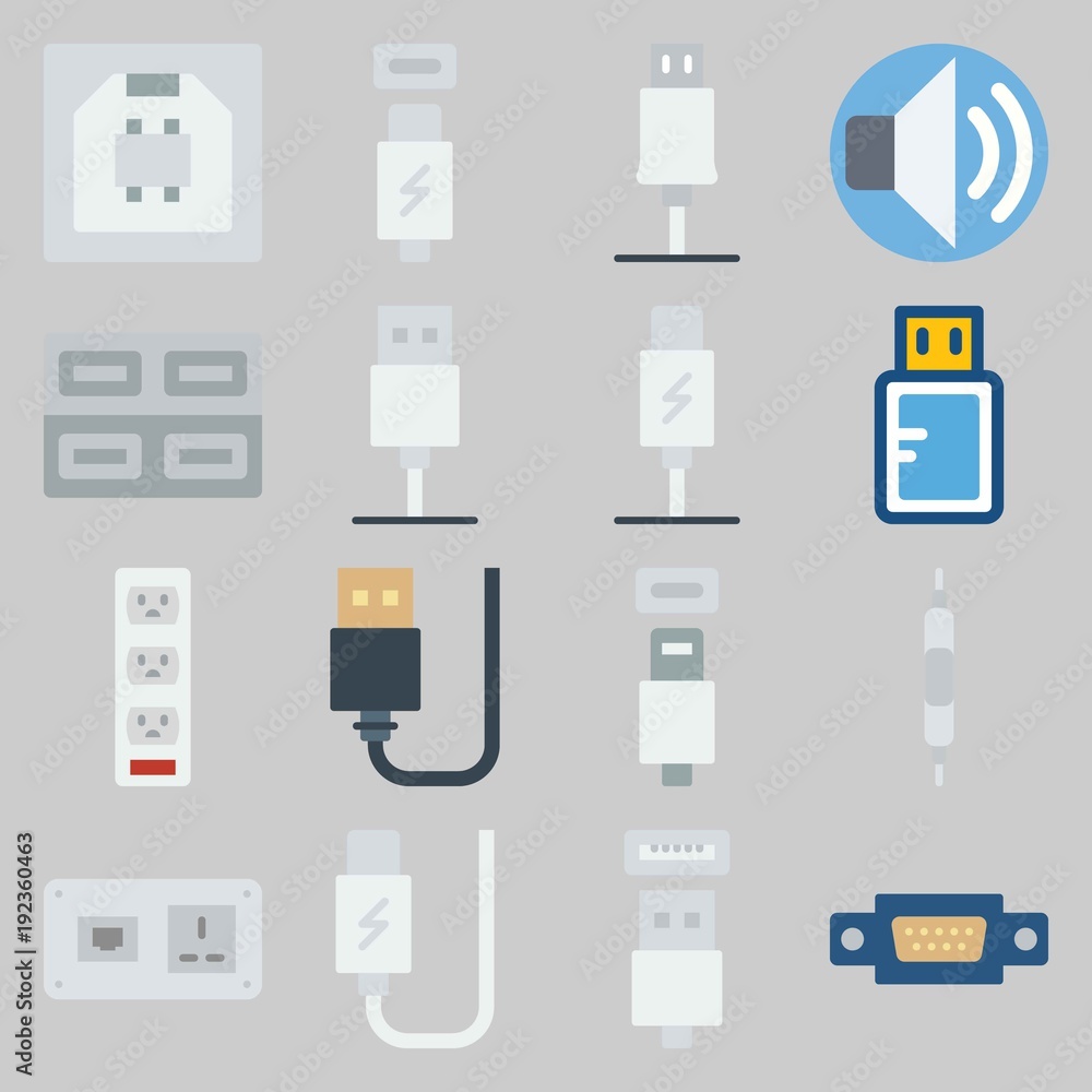 icon set about Connectors Cables. with usb, usb cable and volume icon set about Connectors Cables. with usb, usb cable and volume