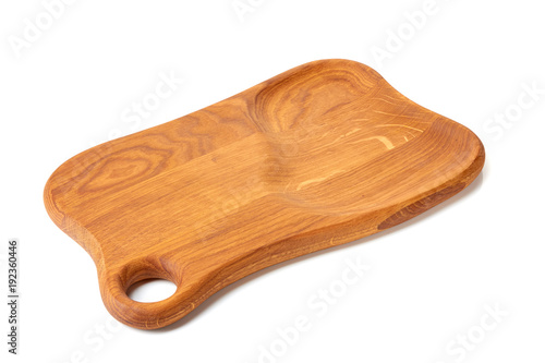 Wood serving board on white