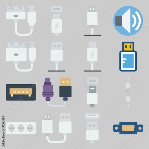 icon set about Connectors Cables. with usb cable, volume and phone usb