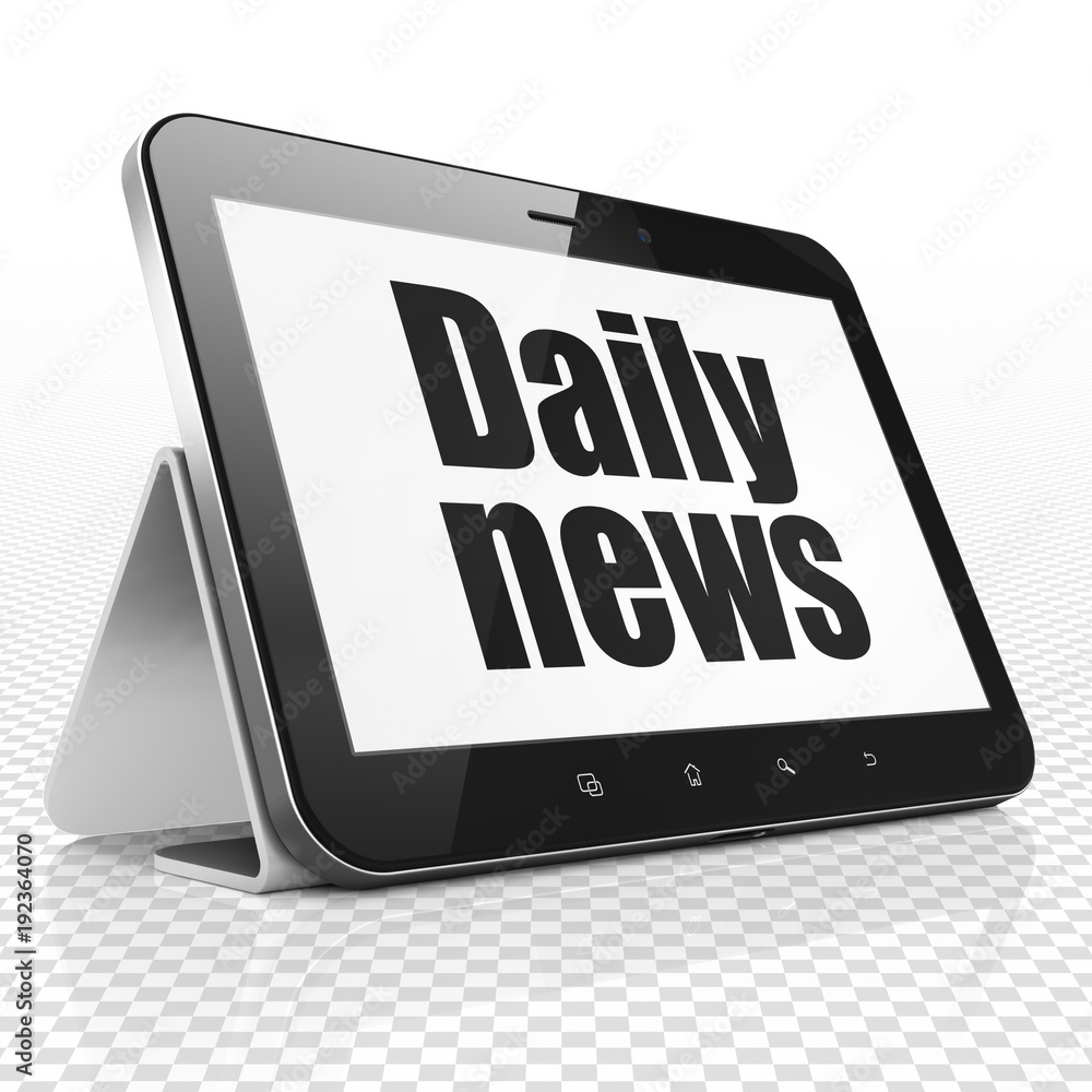 News concept: Tablet Computer with black text Daily News on display, 3D rendering News concept: Tablet Computer with black text Daily News on display, 3D rendering