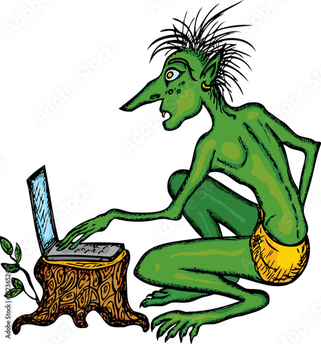 A troll with a laptop