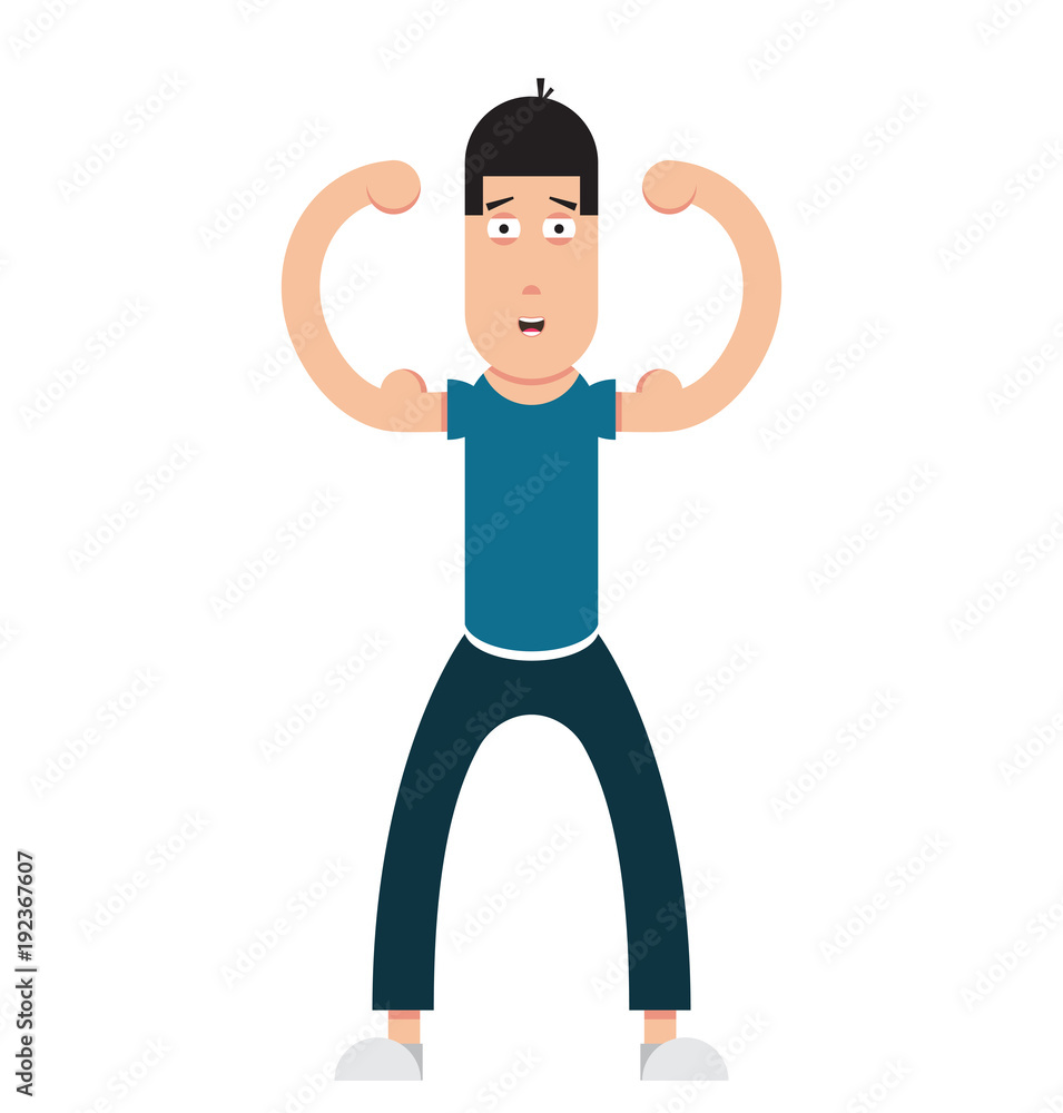 weak man shows muscles,new in the gym,Healthy lifestyle ,vector image,  cartoon character Stock Vector | Adobe Stock