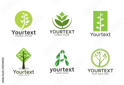 Collection of green logos or icons design. Vector set of nature and trees logo design. Environment and Health life logo template