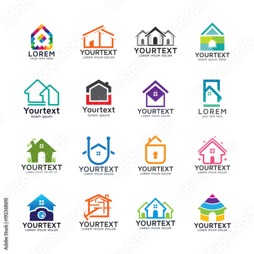 Collection of home and building logos. Real estate web icons set and vector logos. Set of real estate logo templates