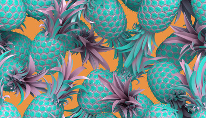 Keuken achterwand Ananas patronen Tiki ananaspatroon op pastelblauw  © Dmitry
