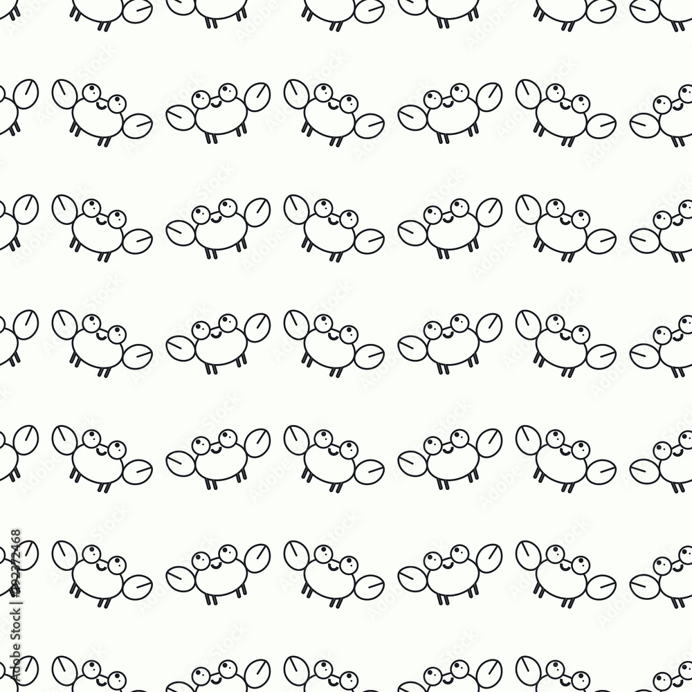 Vector seamless pattern cute crab Doodle