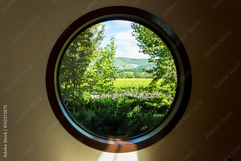 View out of a window in Napa Valley, California. View out of a window in Napa Valley, California.