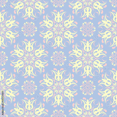 Floral seamless pattern. Pale blue background with beige and pink flower elements