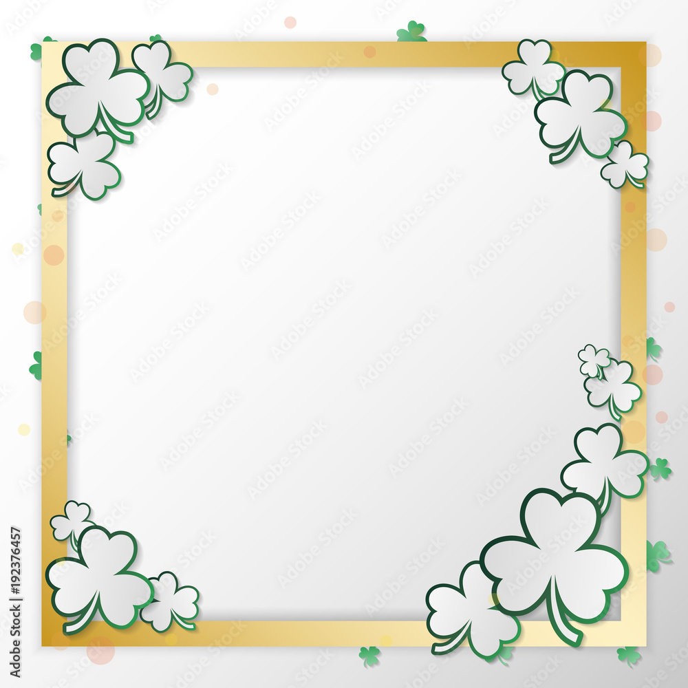 Fototapeta premium St. Patrick’s Day greeting card composition with clover and copy space in paper art style
