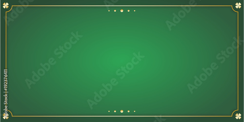 Green rectangular greeting card. Green background with copy space and gold decoration to the edges. Vector illustration.