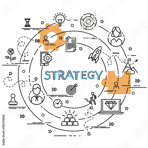 Flat colorful design concept for Strategy. Infographic idea of making creative products..Template for website banner, flyer and poster.