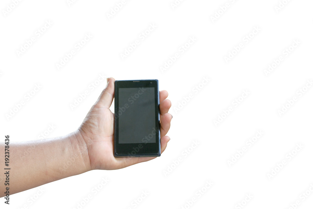 Smart phone in hand isolated on white background. Smart phone in hand isolated on white background.