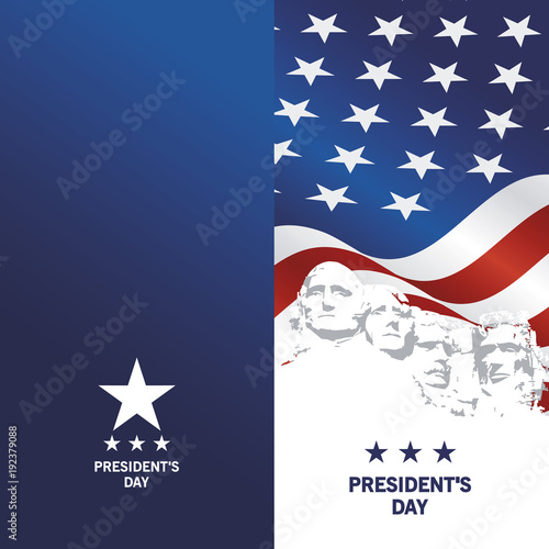 Presidents Day Rushmore USA flag patriotic template blue background greeting card