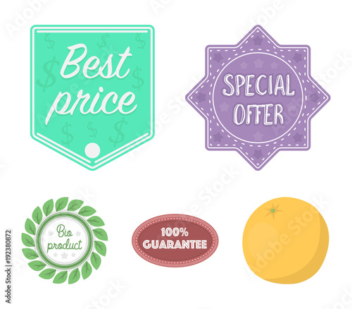 Special offer, best prise, guarantee, bio product.Label,set collection icons in cartoon style vector symbol stock illustration web.