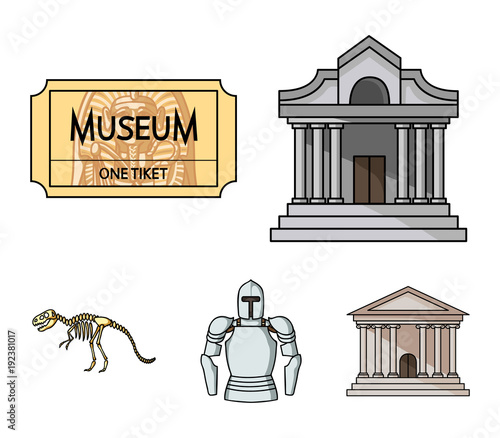 Picture, sarcophagus of the pharaoh, walkie-talkie, crown. Museum set collection icons in cartoon style vector symbol stock illustration web.