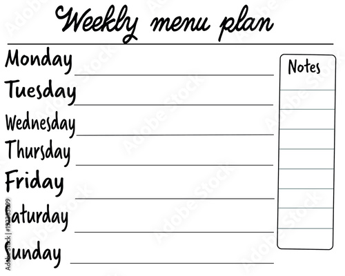Weekly menu plan with simple design. 