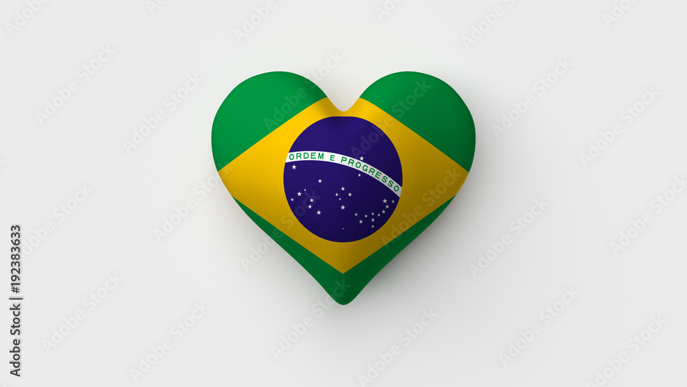 Corazón bandera Brasil. 3D Stock Illustration