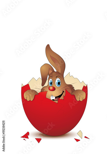 Osterei mit Osterhase,
Hase im Osterei, Osterkarte für Ostergrüße,
Vektor Illustration isoliert auf weißem Hintergrund 
